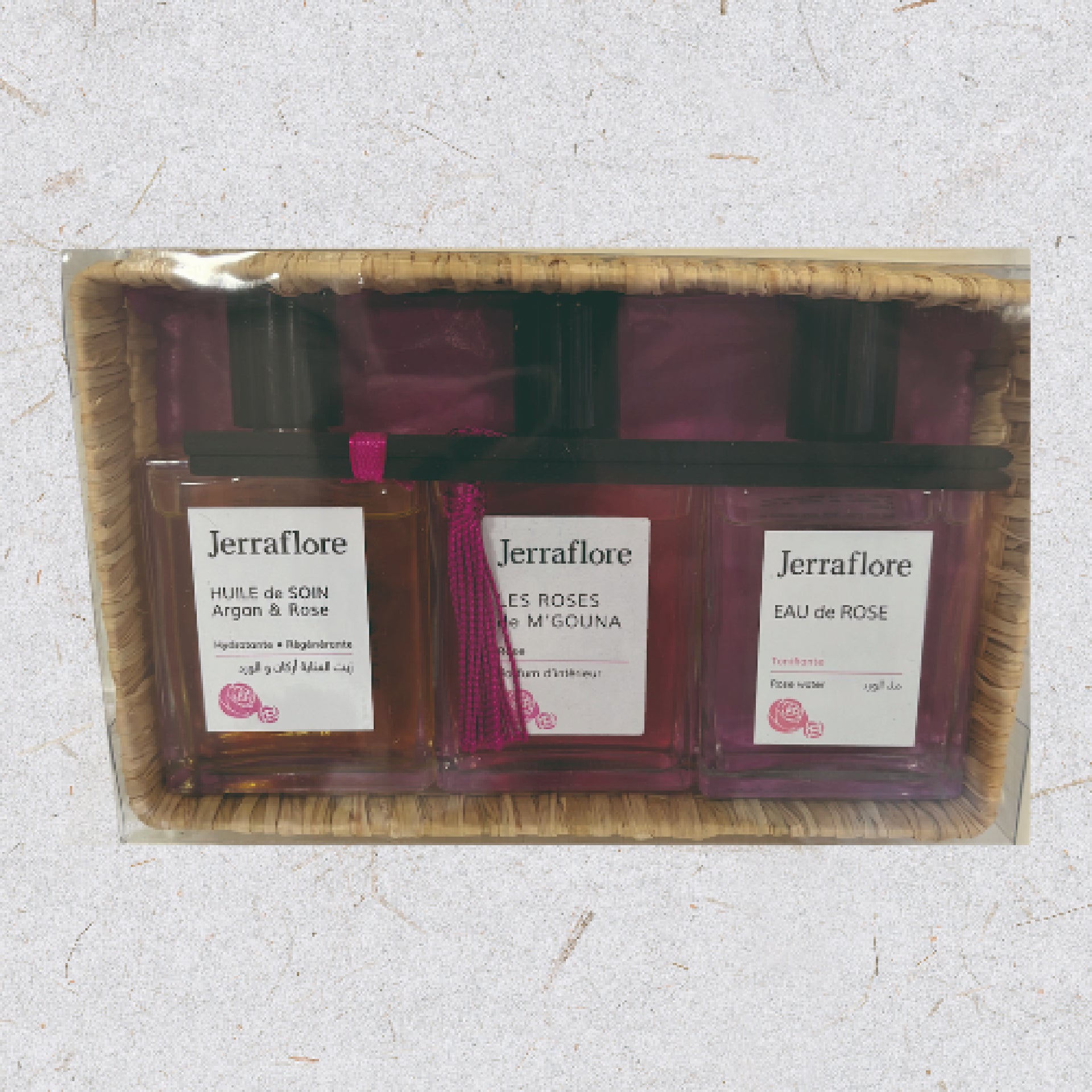 Trio Douceur Rose Pannier en Raphia