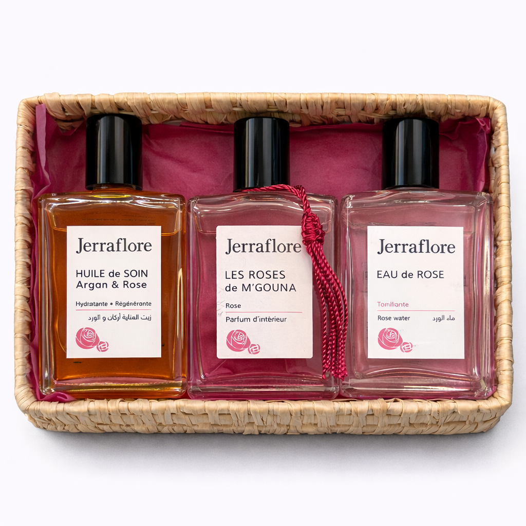 Trio Douceur Rose Pannier en Raphia